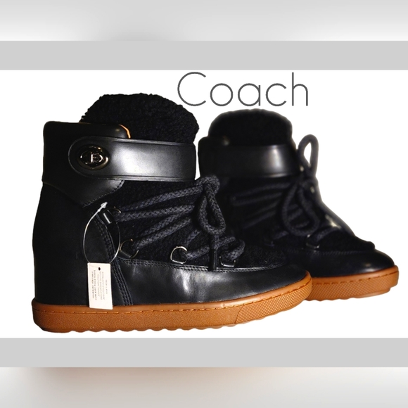 Monroe shearling coach women's boots Size 8 Color Black - Picture 1 of 6